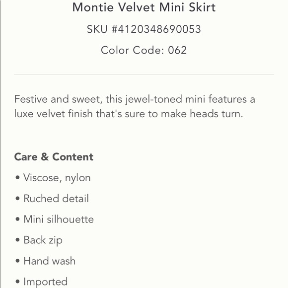 NWT Anthropology CONNIE VELVET MINI SKIRT sizes - Picture 5 of 6